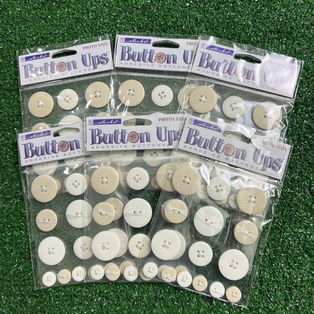 Sticko 3D Button Ups Adhesive Buttons Lot Of 6‎ Sealed Packages White Beige New